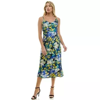 Женское атласное платье миди с v-образным вырезом и розеткой Luxology, цвет Navy Jade Citron