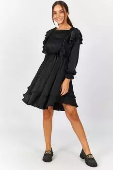 Женское атласное платье с черной юбкой и многослойным воланом armonika, черный