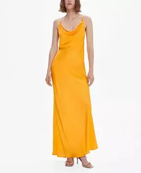 Женское атласное платье с драпированным вырезом MANGO