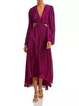 Женское атласное плиссированное платье миди Kimberly Ramy Brook, цвет plum berry