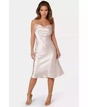 Женское атласное жаккардовое платье-комбинация миди, размер S, розовое Bebe, розовый