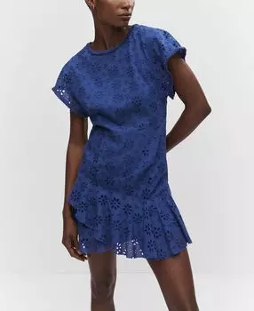Женское ажурное платье с вышивкой MANGO, синий