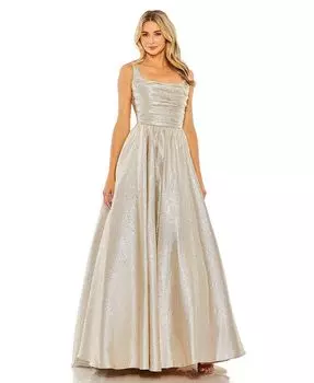 Женское бальное платье с металлизированным лифом и плиссировкой Mac Duggal, тан/бежевый