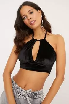 Женское бархатное бюстье черного цвета с бретелькой на шее B1624 Cool & Sexy, черный