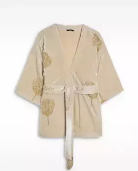 Женское бархатное кимоно с регулируемым поясом и цветочным принтом Parfois, цвет Natural
