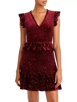 Женское бархатное короткое мини-платье Aqua, цвет burgundy