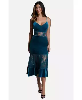 Женское бархатное кружевное платье миди Bebe, синий