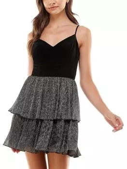 Женское бархатное мини-платье с расклешенной юбкой City Studio, серебряный