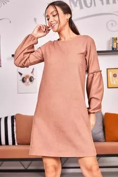 Женское бархатное платье из норки с рукавами-фонариками armonika, коричневый