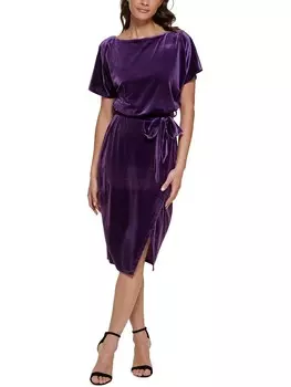 Женское бархатное платье миди с вырезом лодочкой Kensie Dresses, баклажан