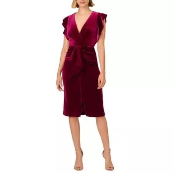 Женское бархатное платье-миди с запахом Adrianna Papell, цвет beyfuchsia