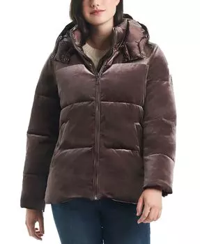 Женское бархатное пуховик с капюшоном Vince Camuto, коричневый