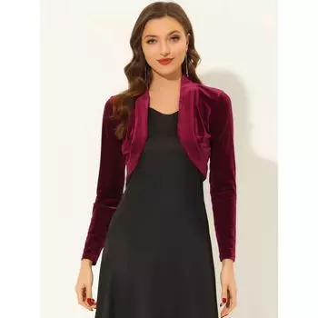 Женское бархатное укороченное болеро с длинными рукавами и открытым передом ALLEGRA K, черный