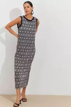 Женское бело-черное платье макси со складками PP7263 Cool & Sexy, разноцветный