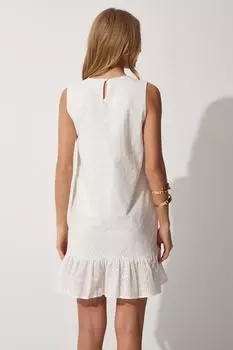 Женское белое летнее платье с фестончатым воланом Happiness stanbul, белый