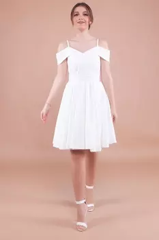 Женское белое платье из гибкой ткани атлас с расклешенными бретелями на плечах 342 lovebox, белый