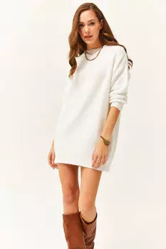 Женское белое платье-туника с круглым вырезом и мягкой текстурой с бородой Olalook, белый