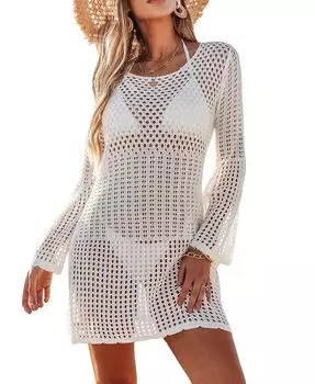 Женское белое пляжное платье с расклешенными рукавами и вырезом CUPSHE, белый