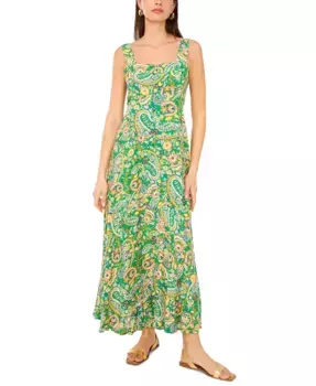 Женское бесшовное макси-платье с квадратным вырезом и сборкой на спине, без рукавов, в цветочном принте "пейсли" Vince Camuto, зеленый