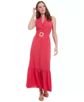 Женское бесшовное многослойное макси-платье в стиле рубашки London Times, красный