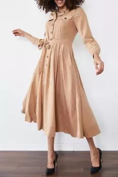 Женское бежевое платье-хиджаб на пуговицах 1KZK6-11411-25 XHAN, бежевый