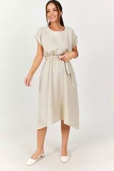Женское бежевое платье с эластичной резинкой на талии armonika, бежевый