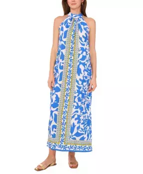 Женское безрукавное макси-платье-халтер с контрастной каймой Vince Camuto, синий