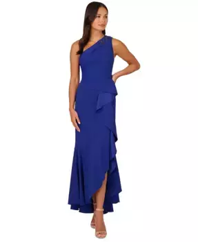 Женское бисерное платье-крэп с одним плечом Adrianna Papell, синий