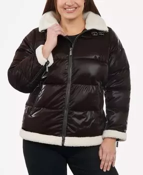 Женское блестящее пуховое пальто больших размеров из искусственной овчины Michael Kors