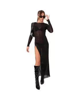 Женское блестящее сетчатое платье макси с разрезом Edikted, черный