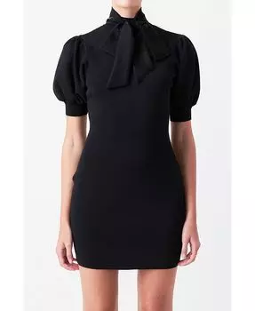 Женское блестящее трикотажное мини-платье с галстуком-бабочкой endless rose, черный