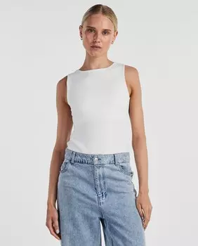 Женское боди без рукавов с круглым вырезом Pieces, белый