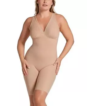 Женское боди до середины бедра с прозрачными полосками и моделирующим эффектом Leonisa, тан/бежевый