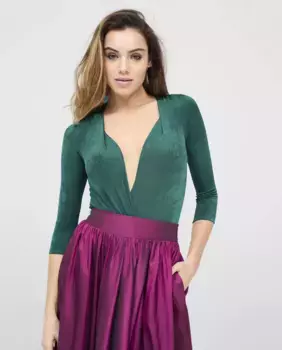 Женское боди с французскими рукавами и застежкой на кнопки Veneno en la piel, зеленый