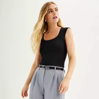 Женское боди с квадратным вырезом и рукавами Nine West Sculpt, цвет Mineral Black