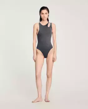 Женское боди со стразами на плече Sandro, серый