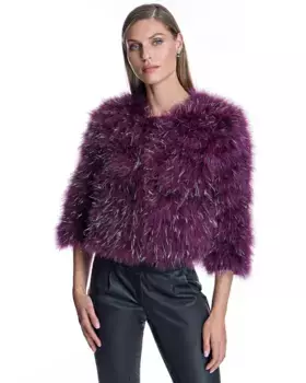 Женское болеро из перьев марабу с французскими рукавами и металлизированными вставками Maximilian, бордовый