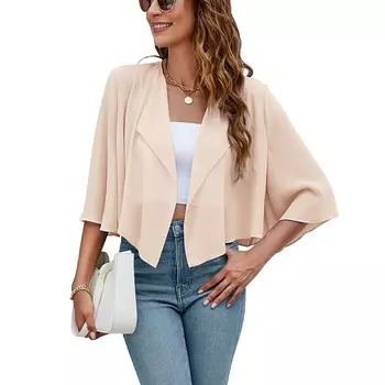 Женское болеро с плечами, укороченные кардиганы с рукавами «летучая мышь» и шифоновыми прозрачными плечами MISSKY, цвет Apricot