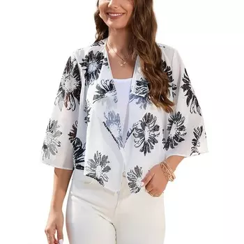 Женское болеро с плечами, укороченные кардиганы с рукавами «летучая мышь» и шифоновыми прозрачными плечами MISSKY, цвет Dasiy White