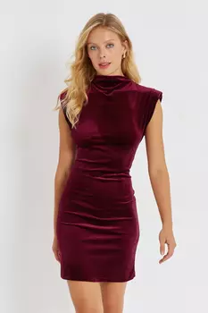 Женское бордово-красное бархатное мини-платье с подкладкой G144 Cool & Sexy, бордовый