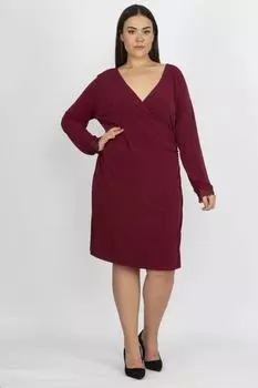 Женское бордово-красное кружевное платье большого размера с запахом 65n27893 ans, бордовый