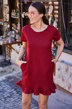 Женское бордово-красное ПЛАТЬЕ С КОРОТКИМ РУКАВОМ И ШЕСТЬЮ РУКАВАМИ armonika, бордовый