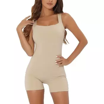 Женское цельное боди с контролем живота, эластичные шорты, комбинезон для йоги, наряды ALLEGRA K, бежевый