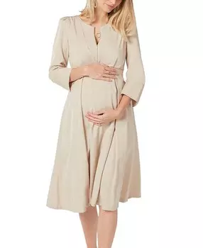 Женское чайное платье миди для беременных и кормящих мам с завышенной талией MARION, цвет TENCEL (обычный и миниатюрный), коричневый/бежевый