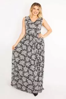 Женское черное длинное платье больших размеров с драпировкой на талии ans, черный