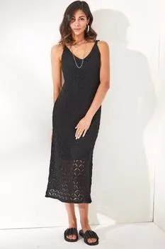 Женское черное хлопковое трикотажное платье с V-образным вырезом спереди и сзади Olalook, черный