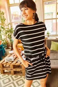 Женское черное кружевное платье в полоску на талии Olalook, черный