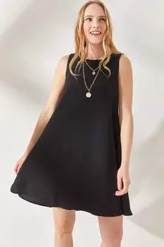 Женское черное льняное платье А-силуэта без рукавов Olalook, черный