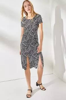 Женское черное леопардовое мини-платье с двойным разрезом Olalook, черный