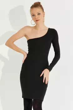 Женское черное мини-платье с одним рукавом CY439 Cool & Sexy, черный